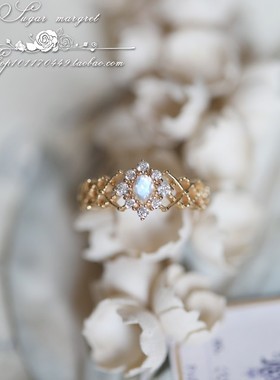 女925纯银镀金绝美月光石戒指