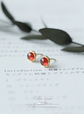 石榴石925纯银精致气质耳钉项链