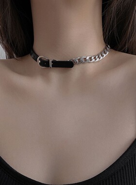 小众设计感黑色皮带扣choker日常百搭脖子配饰短款项圈极简颈环女