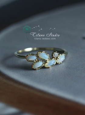 橄榄枝天然马眼镀金叠戴百搭戒指