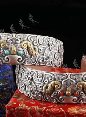 纯银复古饕餮风情侣开运礼物手镯