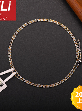 双拼色钻石链金银白黄粗万能可调节长度配翡翠吊坠项链裸素链纯银