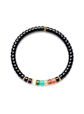 黑玛瑙彩色宝石手串多巴胺玛瑙多宝紫水晶手链女药片珠高级手饰