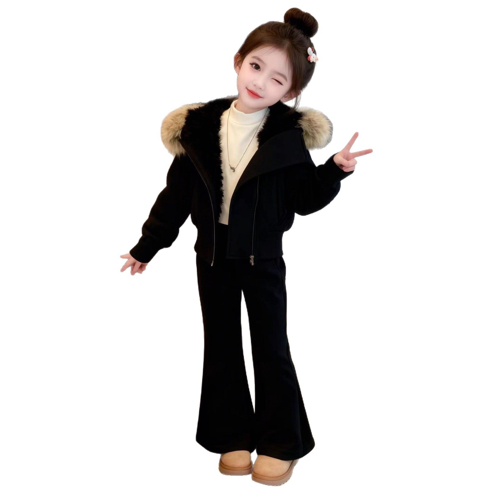 女童冬装一体绒加厚连帽外套长裤两件套2025新款中大童韩版套装潮,淘宝优惠券,粉丝福利购,淘宝优惠卷