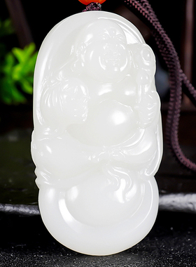 省级大师张亚龙高白油润料精雕新疆和田玉羊脂白玉手把件笑佛83克