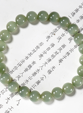 特细料无瑕疵起冰起荧光满猫眼和田玉情水圆珠手链手串卡8mm