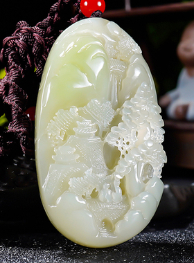 天然正品翠青大师冯立辉和田玉翠青手把件山水图溪山小隐140克