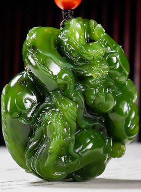 省大师张亚龙菠菜绿和田玉碧玉手把件龙行天下双龙戏珠89.91克