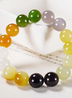 特色多宝和田玉圆珠多宝手串手链脂粉感足直径12mm42.7克