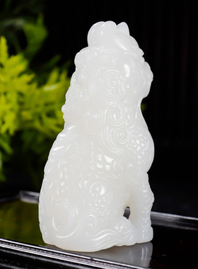 大师张亚龙手工精雕和田玉羊脂白玉挂件手把件茶宠麒麟42.5克