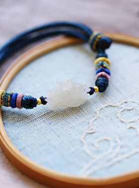 《花开时节动京城》天然和田玉青海老料冰藕粉手雕牡丹花手牌手绳