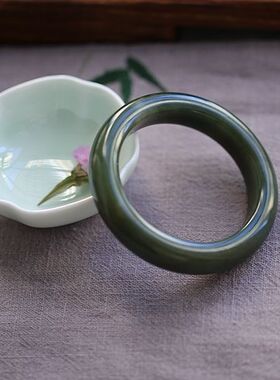 《楚竹青玉润》天然新疆和田玉若羌青黄口油润宽版手镯57圈