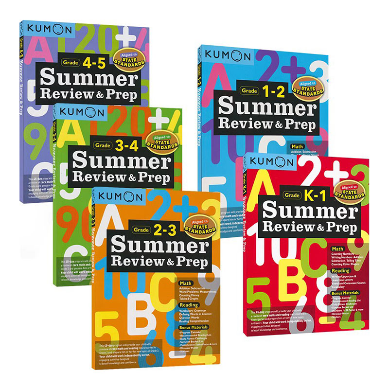 Kumon 数学和英语阅读 幼儿园-2年级 暑假每日一练练习册  Summer Review & Prep  公文式教育儿童小学教辅 英文原版进口 - 图3