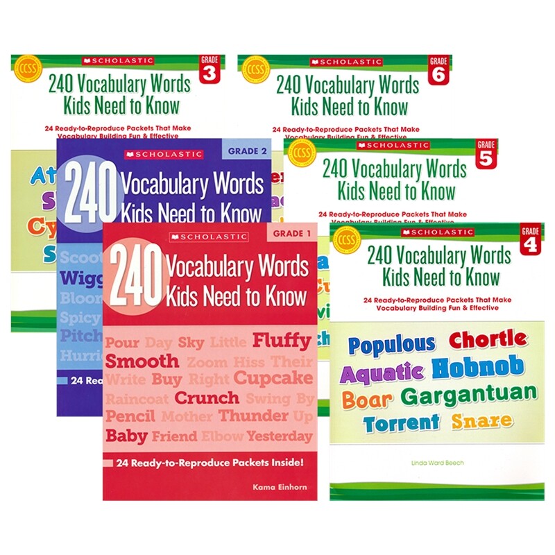 英文原版 Scholastic 240 Vocabulary Words Kids Need to Know 小学1-6年级 孩子需要知道的240个英语单词词汇 美国学乐英语词汇