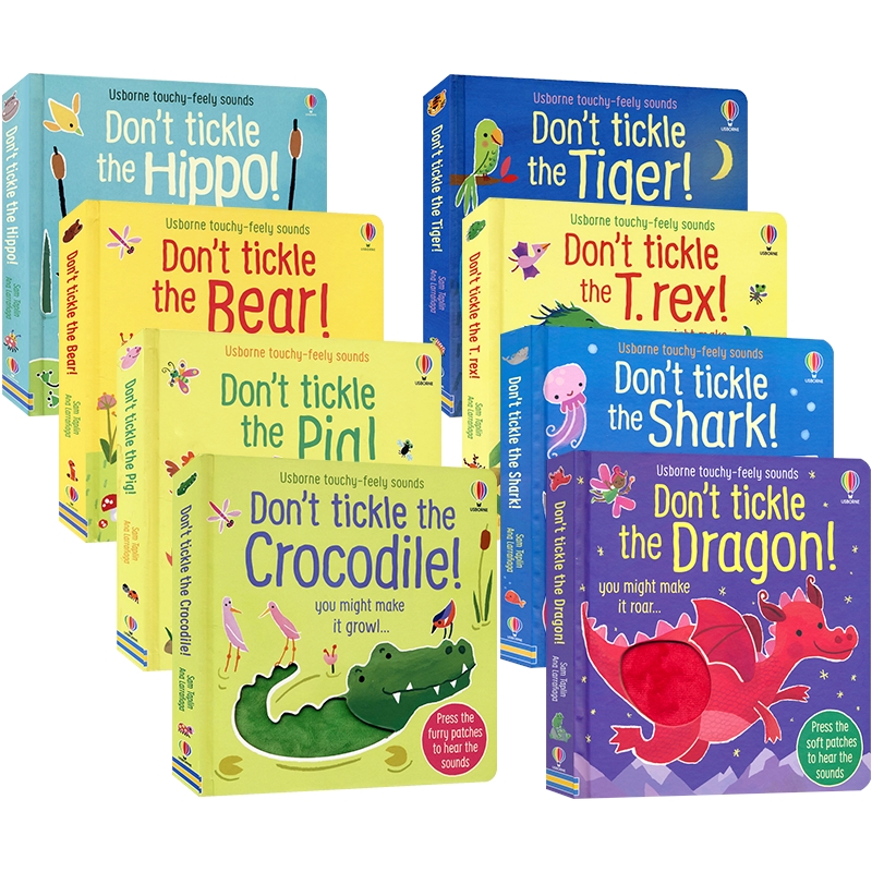 英文原版动物触摸洞洞书Usborne Don't Tickle the Hippo Bear Tiger T.rex Crocodile早教互动发声书尤斯伯恩低幼启蒙亲子共读-图0