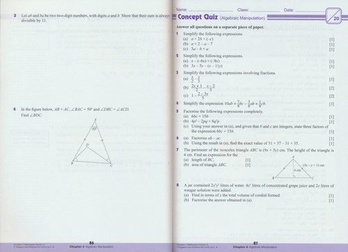 新加坡数学 SAP Secondary Mathematics Tutorial 1A-3B 初中数学练习册 快捷课程 IP直通车 G3课程 附加数学 英文原版进口教辅 - 图2