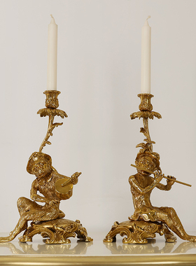 法式复古纯铜动物雕塑猴子欧式摆件烛台软装家居工艺品样板间摆件