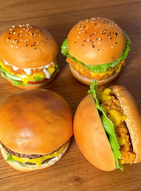 仿真巨无霸双层汉堡包模型假面包道具鸡牛肉炸鸡KFC美食摆件装饰