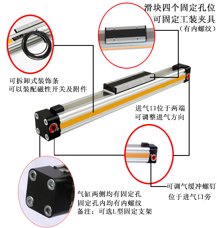 高速无杆气缸400-导轨无杆-OSPP25带行程500-长机械式-600气缸300 - 图2