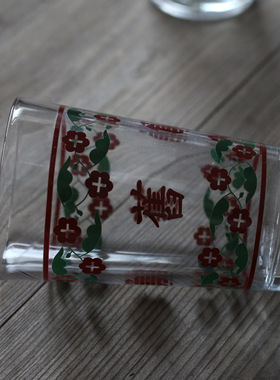 复古怀旧双喜杯中式玻璃杯静物