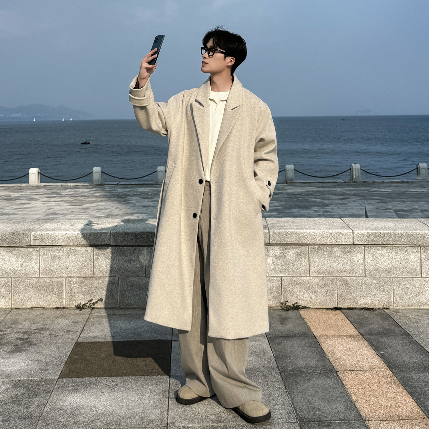 秋冬季过膝毛呢大衣男中长款高级感英伦风加厚系带呢子风衣外套男,淘宝优惠券,粉丝福利购,淘宝优惠卷