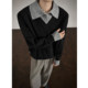 Old money style fake two piece sweater for men winter thickened and warm