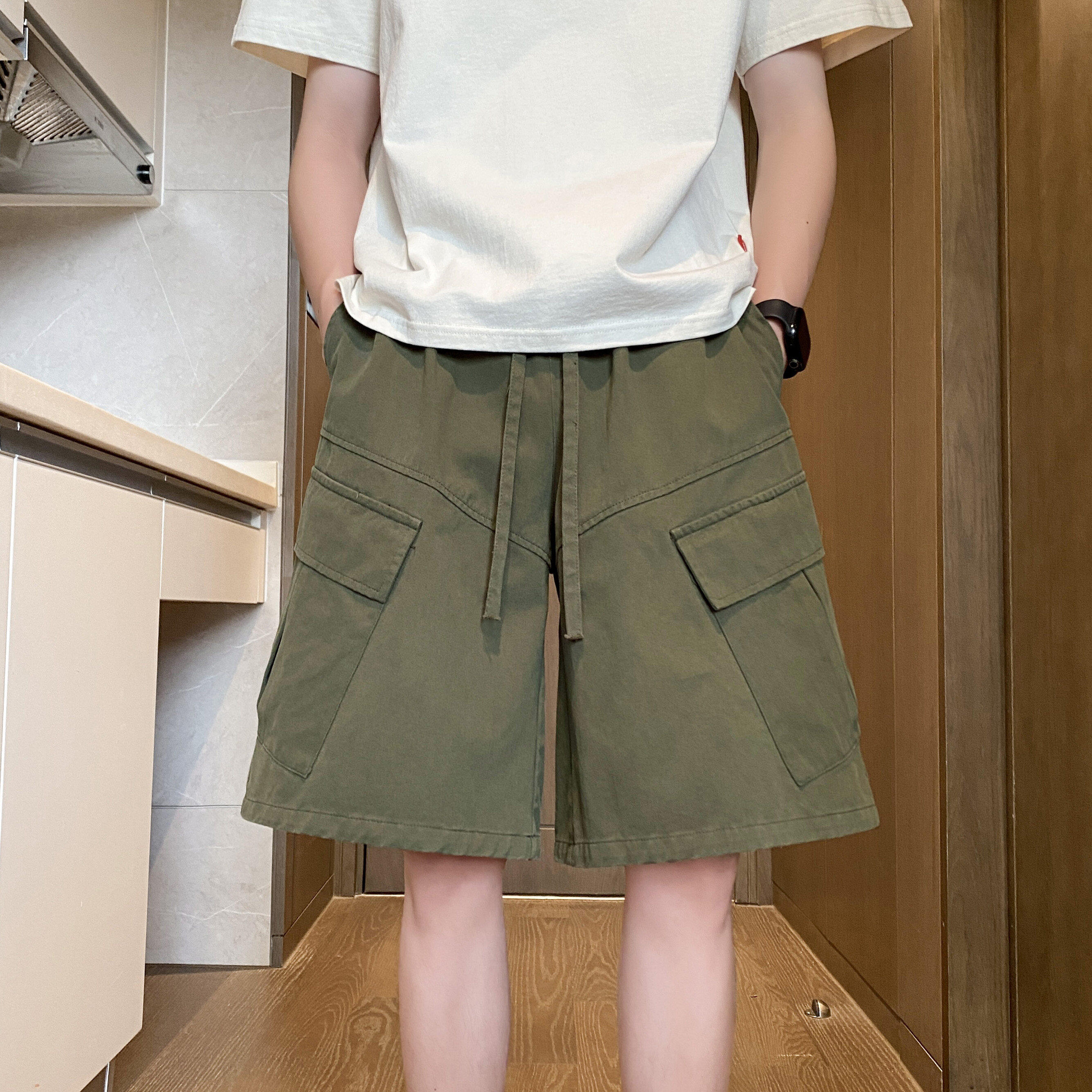 2025夏季新款美式工装大口袋宽松休闲短裤男卡其色潮牌高街中裤子,淘宝优惠券,粉丝福利购,淘宝优惠卷