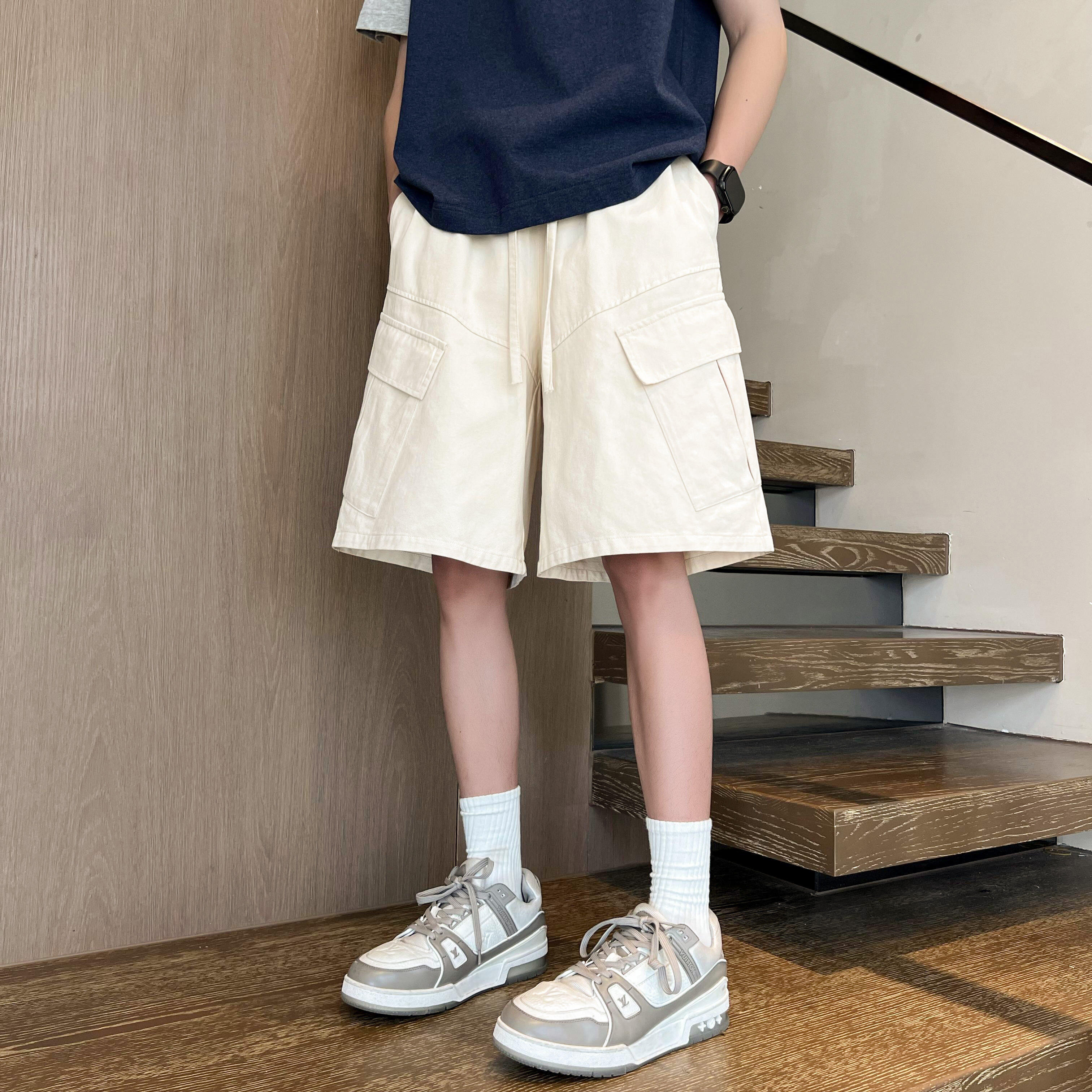 2025夏季新款美式工装大口袋宽松休闲短裤男卡其色潮牌高街中裤子,淘宝优惠券,粉丝福利购,淘宝优惠卷