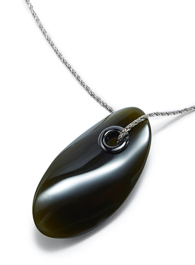 Marisfrolg玛丝菲尔2025秋新款苔衣绿椭圆树脂吊坠简约时尚项链