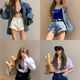 2024 Summer New European and American Retro High Waist Curled Denim Shorts Versatile Women's Spicy Girl Ultra Short Flipped Hot Pants