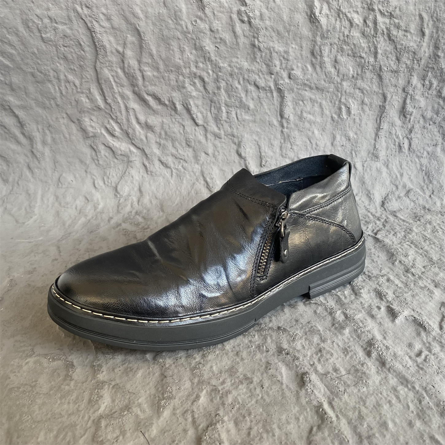 英伦风商务正装一脚蹬懒人鞋黑色百搭38/39码低帮单鞋真皮大头鞋 - 图0