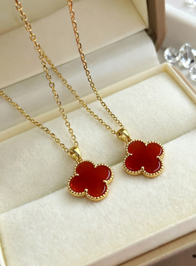 纯银项链女款925银四叶草红玛瑙白贝母锁骨链轻奢2025新款高级感
