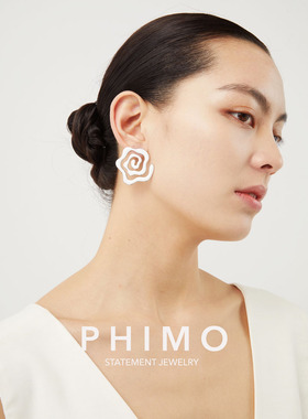 抽象玫瑰系列-白色珐琅耳钉小众设计师品牌高级大方简约气质百搭