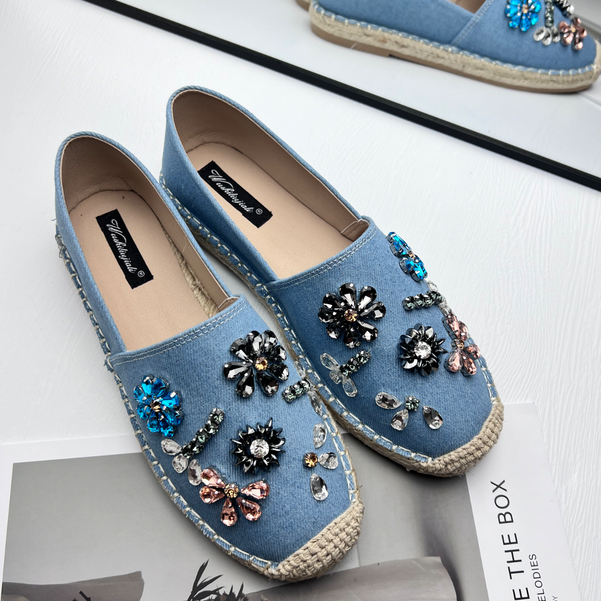 大码渔夫鞋春季新款平底单鞋一脚蹬懒人乐福鞋水钻草编厚底鞋子女,淘宝优惠券,粉丝福利购,淘宝优惠卷