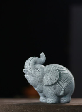 新中式大象石材摆件吉象如意