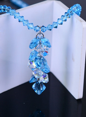 奥地利时尚蓝色水晶项链女