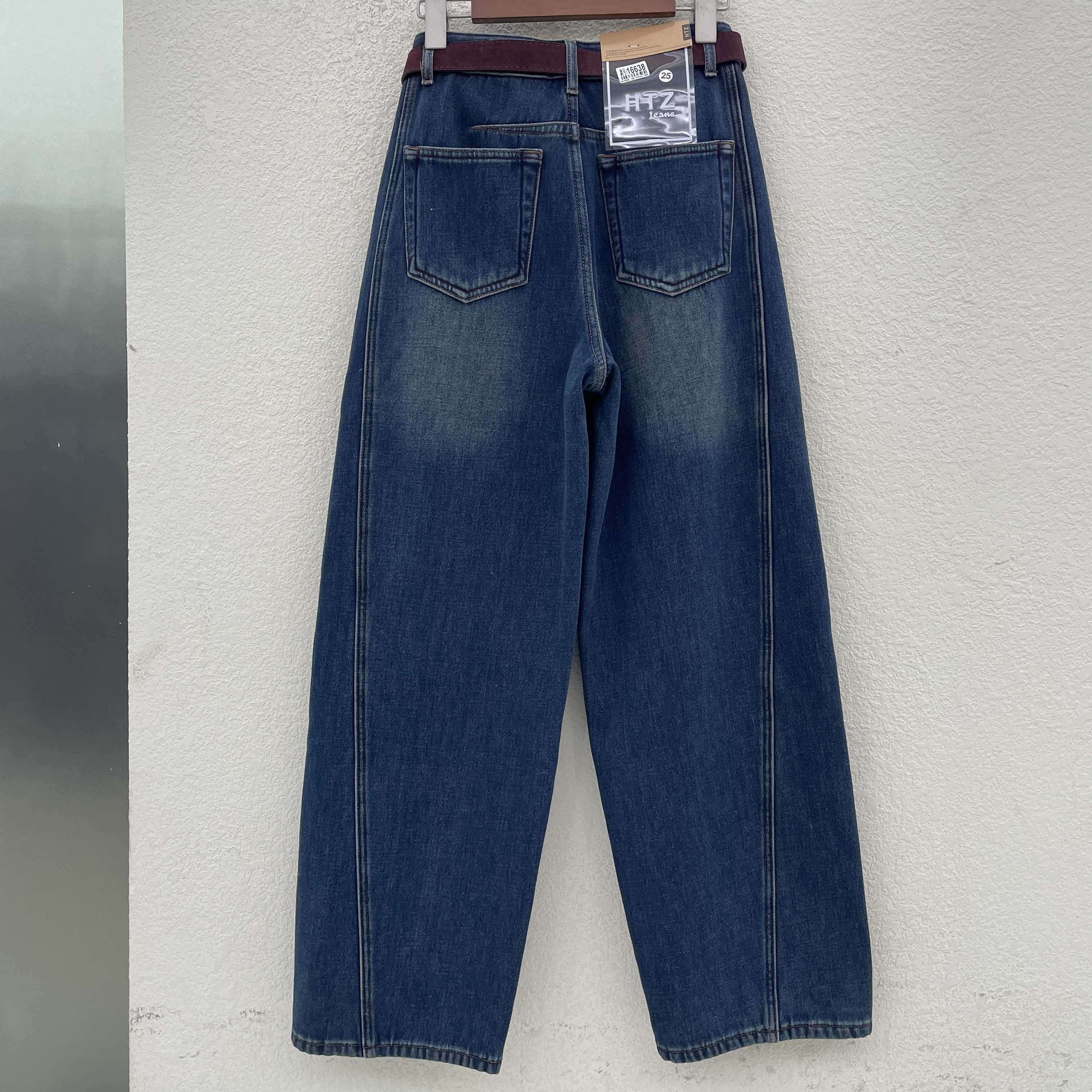 HYFS JEANS红提子16638牛仔裤女高腰显瘦复合厚绒保暖弯刀牛仔裤 - 图3