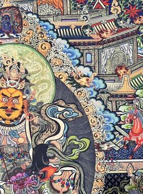 藏式唐卡财宝天王挂画藏族客厅中堂佛堂家居供奉挂画59*83CM