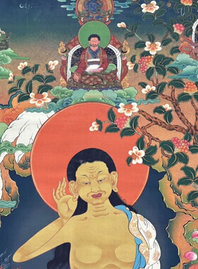 藏式唐卡文殊菩萨挂画藏佛唐卡布画条幅壁画59*83未装裱