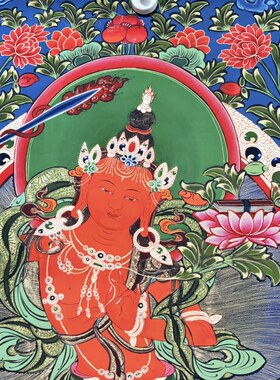 牛皮纸唐卡:文殊菩萨,尺寸:65x90cm左右