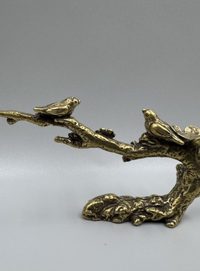 古玩杂项收藏仿古大清乾隆年制铜雕喜鹊梅花笔架摆件
