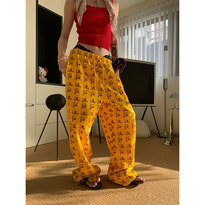 JMJ 2025春季新款美式趣味狗爪满印休闲裤男女宽松直筒休闲阔腿裤 - 图2