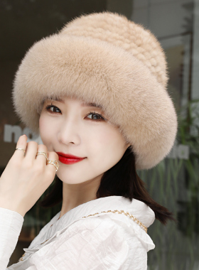貂毛女帽渔夫帽渔夫帽秋冬狐狸毛