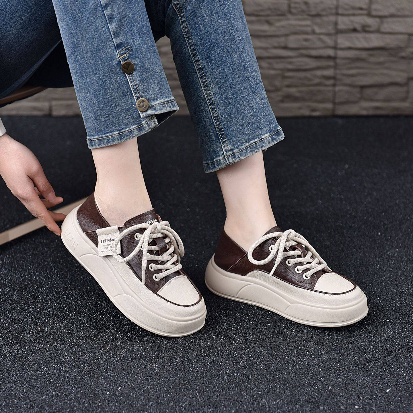 2026春季新款真皮软底软面单鞋前系带厚底松糕鞋休闲百搭女鞋轻便,淘宝优惠券,粉丝福利购,淘宝优惠卷