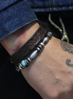 跋折罗银美国松石游牧风复古手链