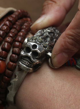 跋折罗藏传游牧风可调节银手镯