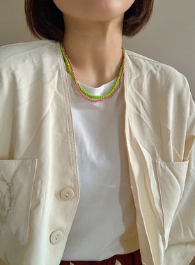 多色陶瓷珠叠项链四季可戴