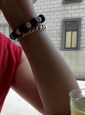 黑玛瑙白珊瑚手链原创女