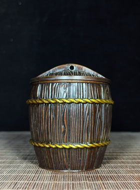 古玩杂项旧藏黄铜米缸摆件