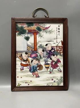 紧急处理一批民国时期红木边框瓷板画挂屏古风古代装饰品背景挂画